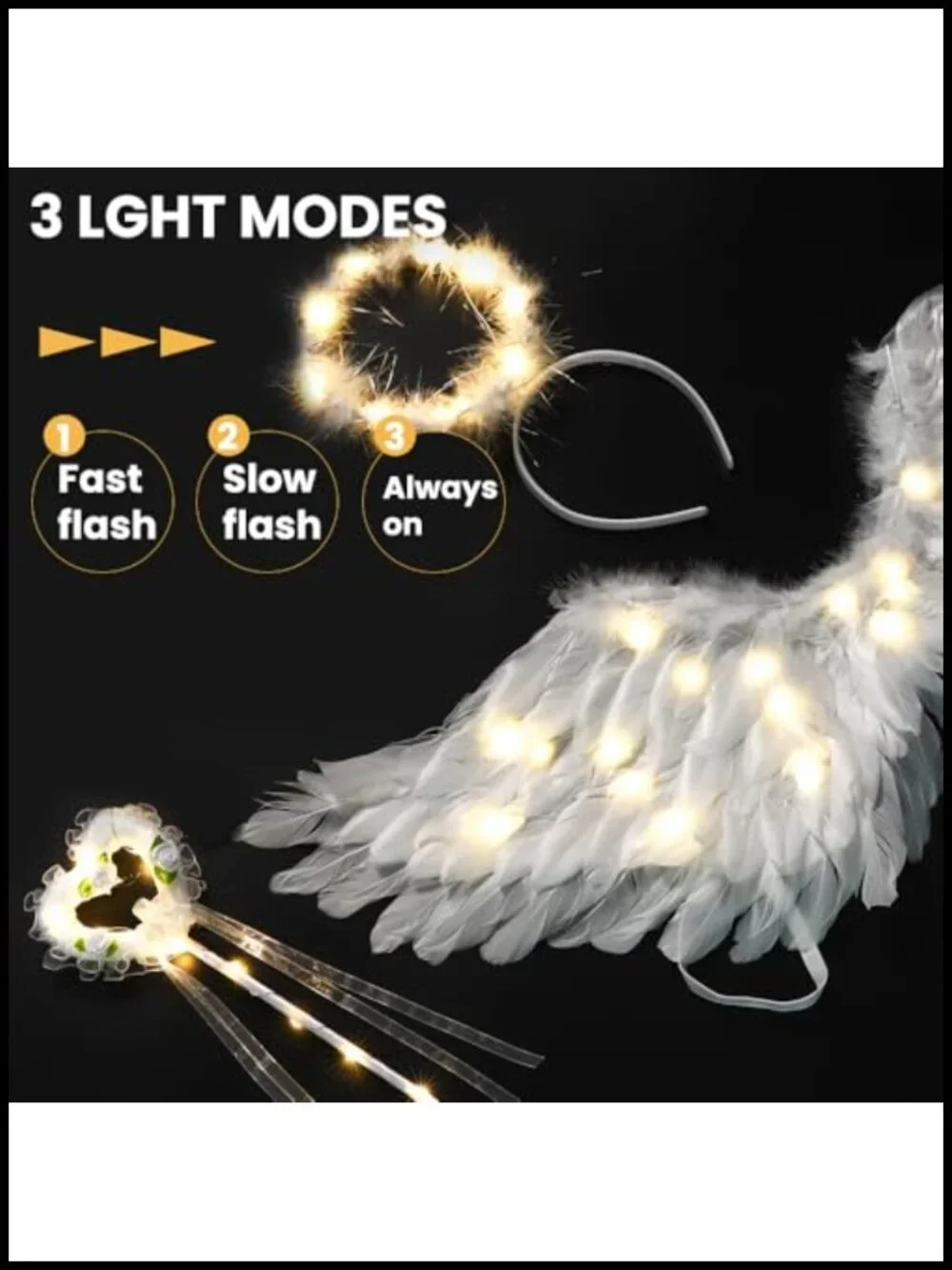 31.5in Light Up Angel Wings Costume for Kids Girls Halloween Christmas